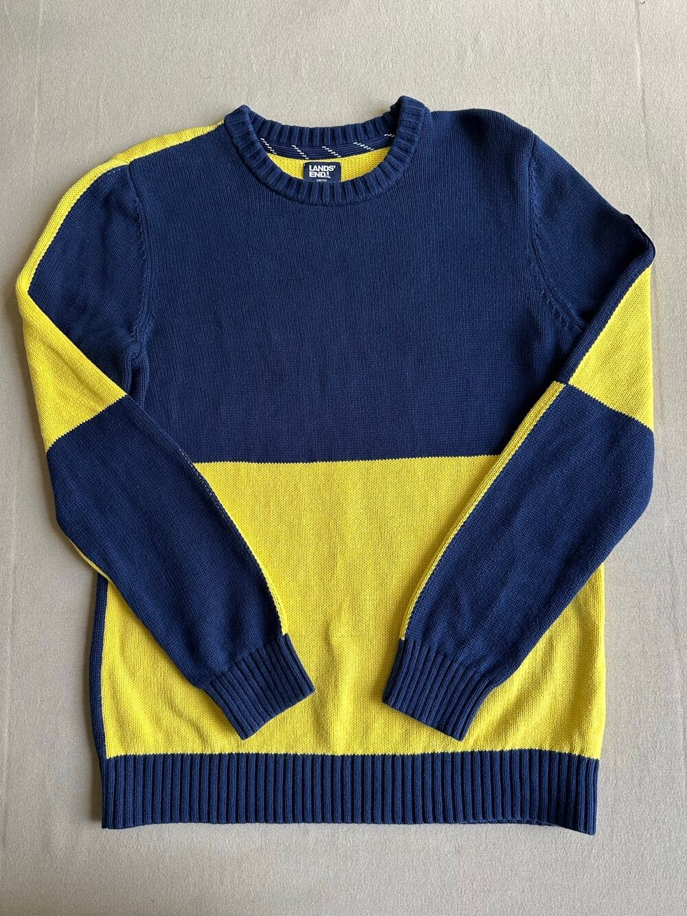 Land’s End Vintage Navy & Yellow Crewneck Drifter Sweater